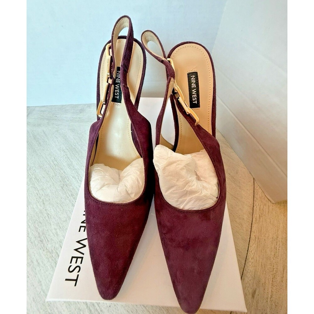 Nine West Veroni Slingback Pumps Dark Red Suede Pointed Toe Women's 9.5M - Picture 11 of 11